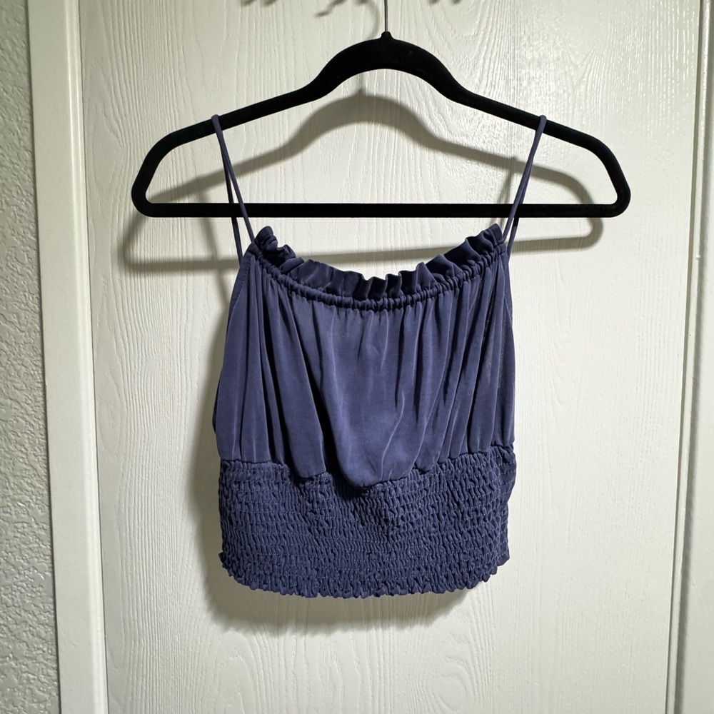 Women's Navy Blue Smocked Hem Cami Top